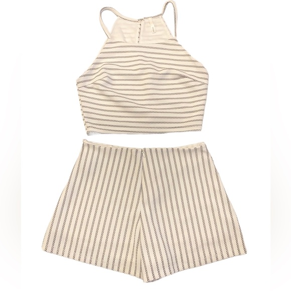 Sage White & Black Stripe Crop Top and Short Shorts Size M - Picture 1 of 8